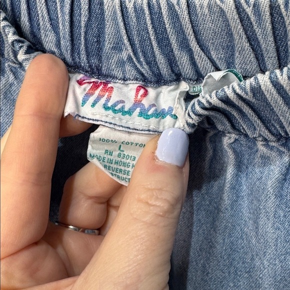 Mahan Light Wash Denim Tiered Maxi Skirt Elastic Waist Cotton Boho Blue Large - Picture 3 of 3